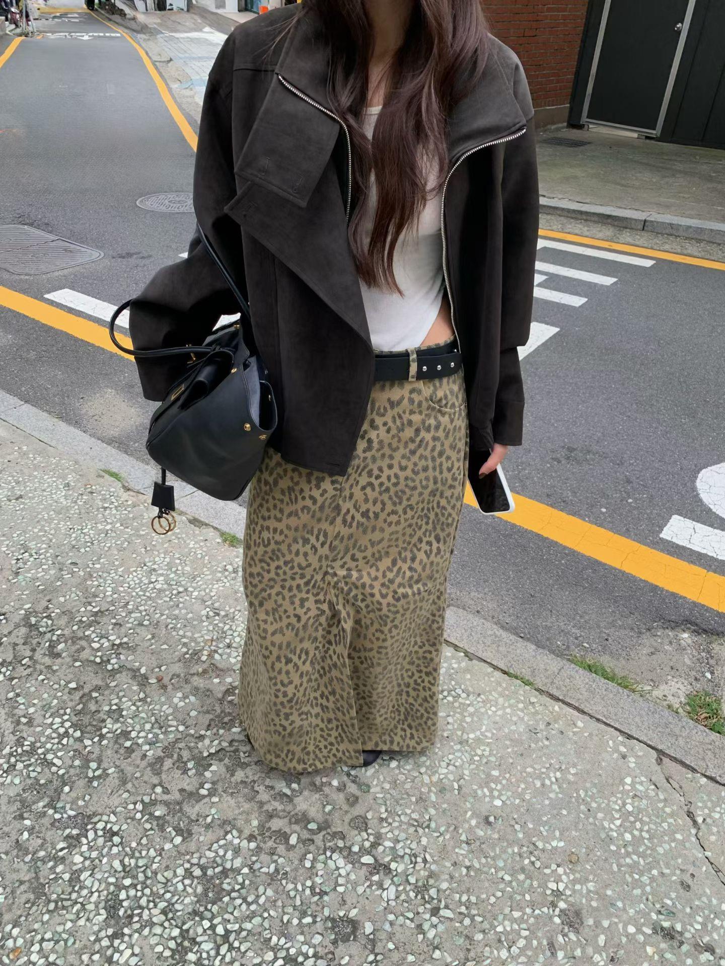 風衣版型側扣磨砂皮革外套